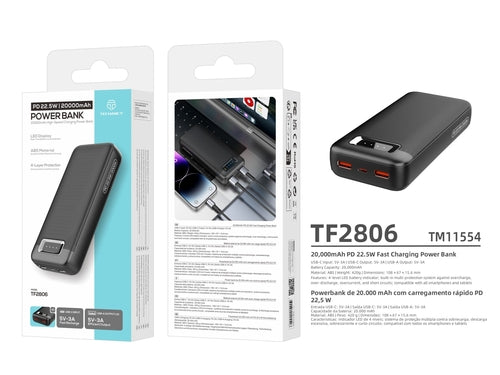 Techancy Power Bank 20000mAh TF2806 PD 22.5W com USB-C e 2 USB,