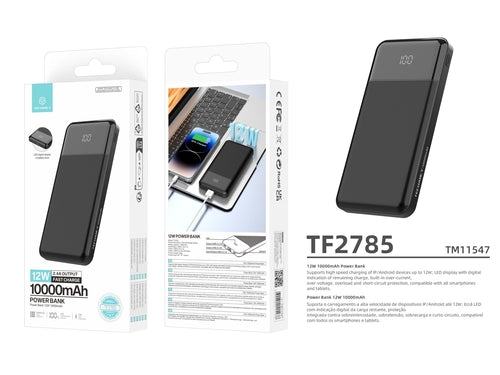 Techancy Power Bank TF2785 10000mAh Carregamento Rápido 12W Saída 2.4A